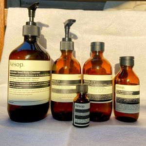 Aesop empty jars - 5 as pictured here. 500ml, 2x200ml and 1x100ml jars, pumps